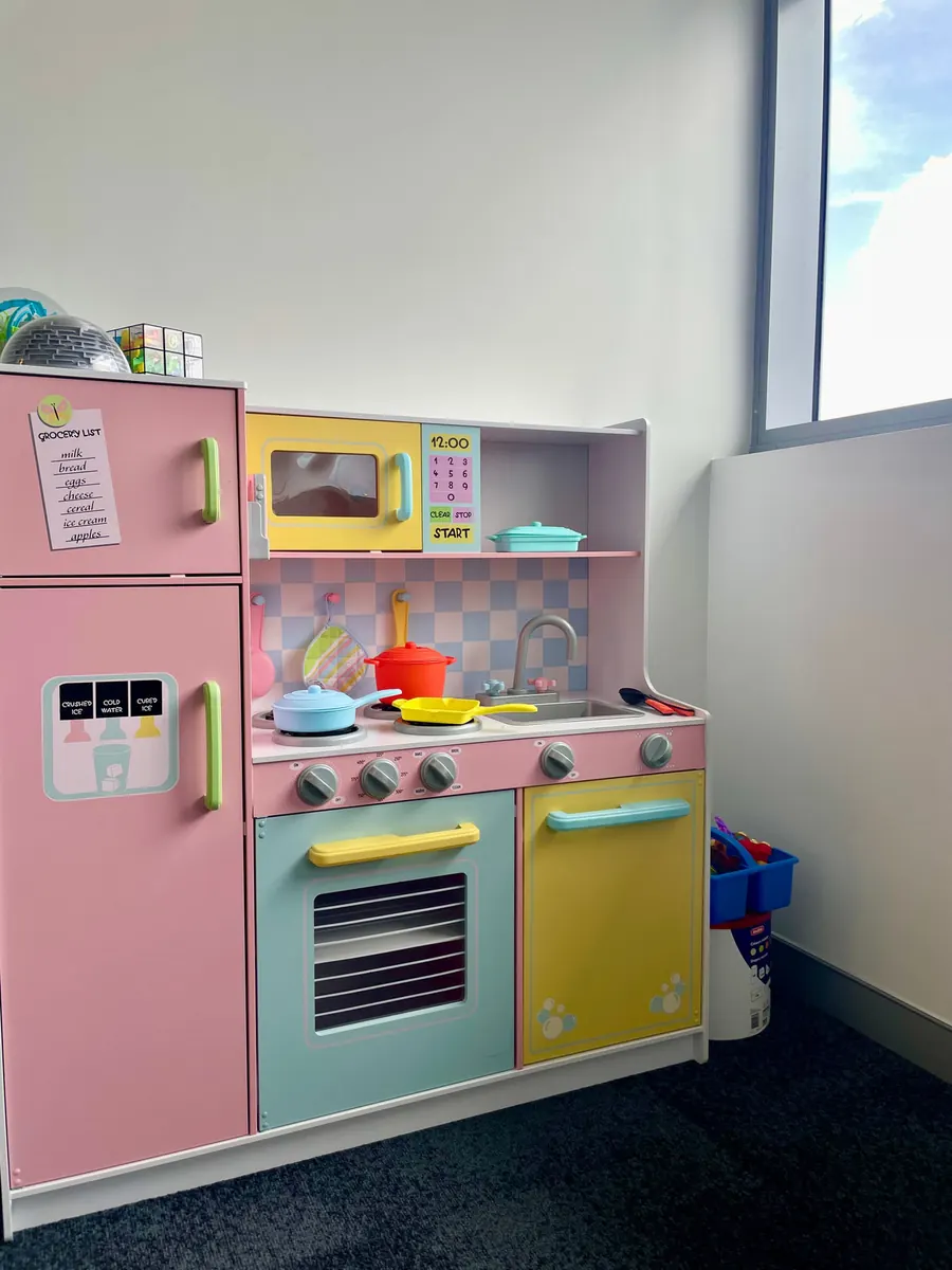 The play kitchen in our waiting area